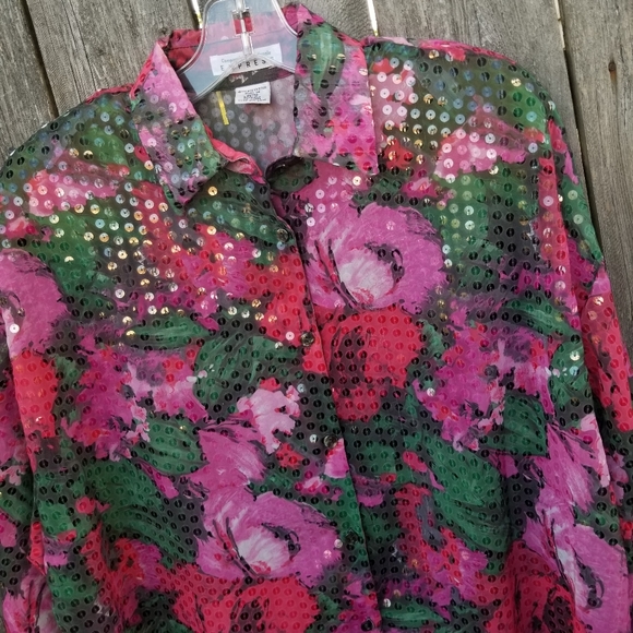 Vintage Sequins Blouse Sze M 2 Pink Red Gra - Picture 4 of 12